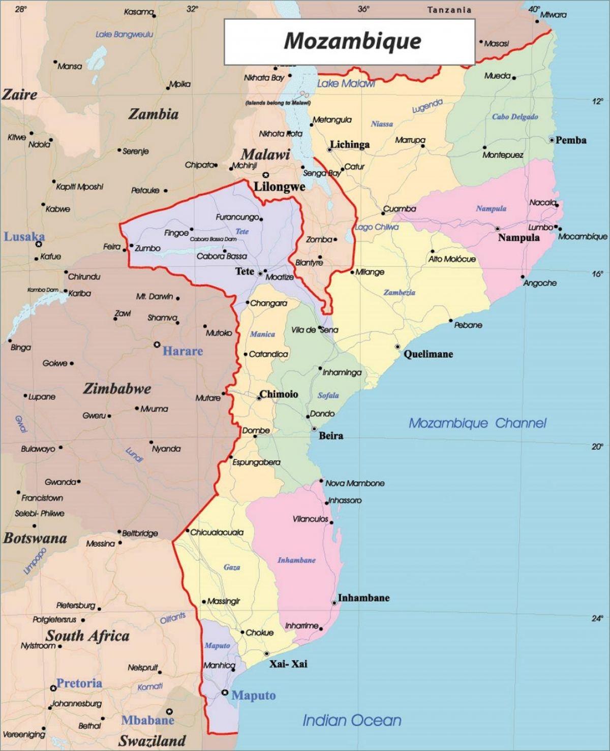 Politická mapa mosambiku