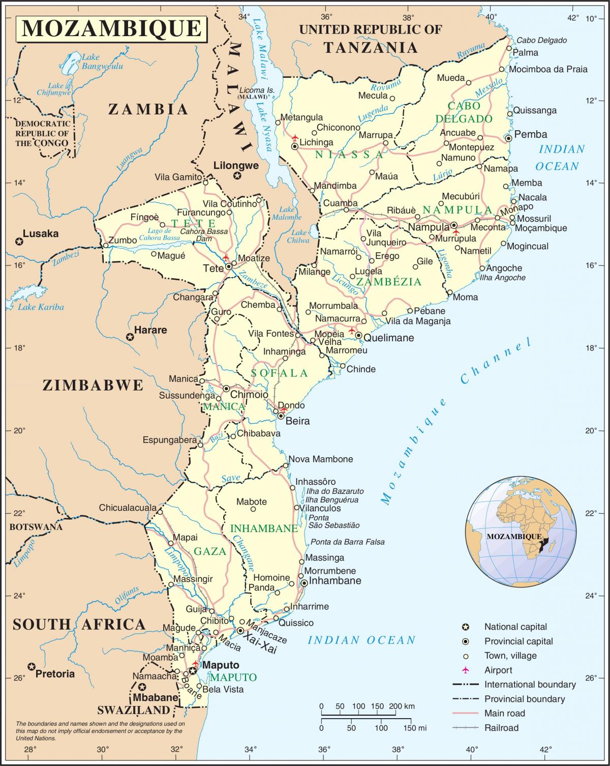 letiště v Mosambiku na mapě