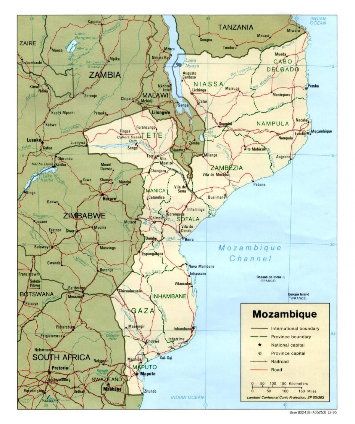 mapa Mosambiku mapa podrobná