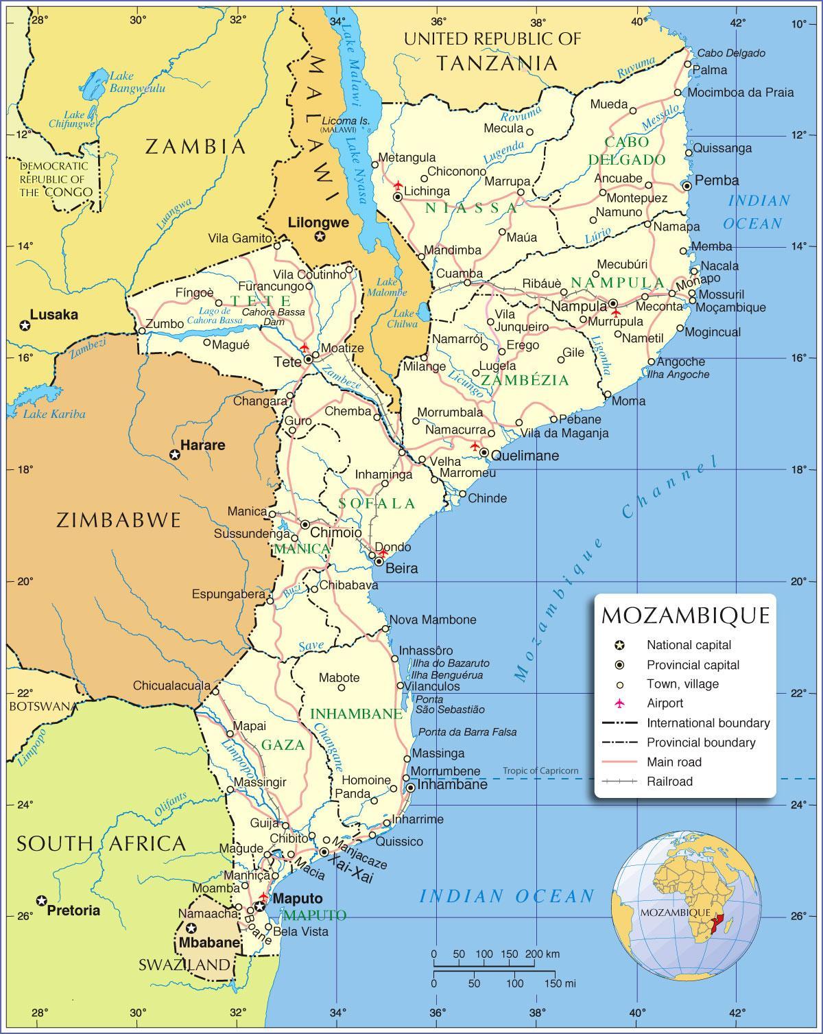 Mosambik řeky mapě