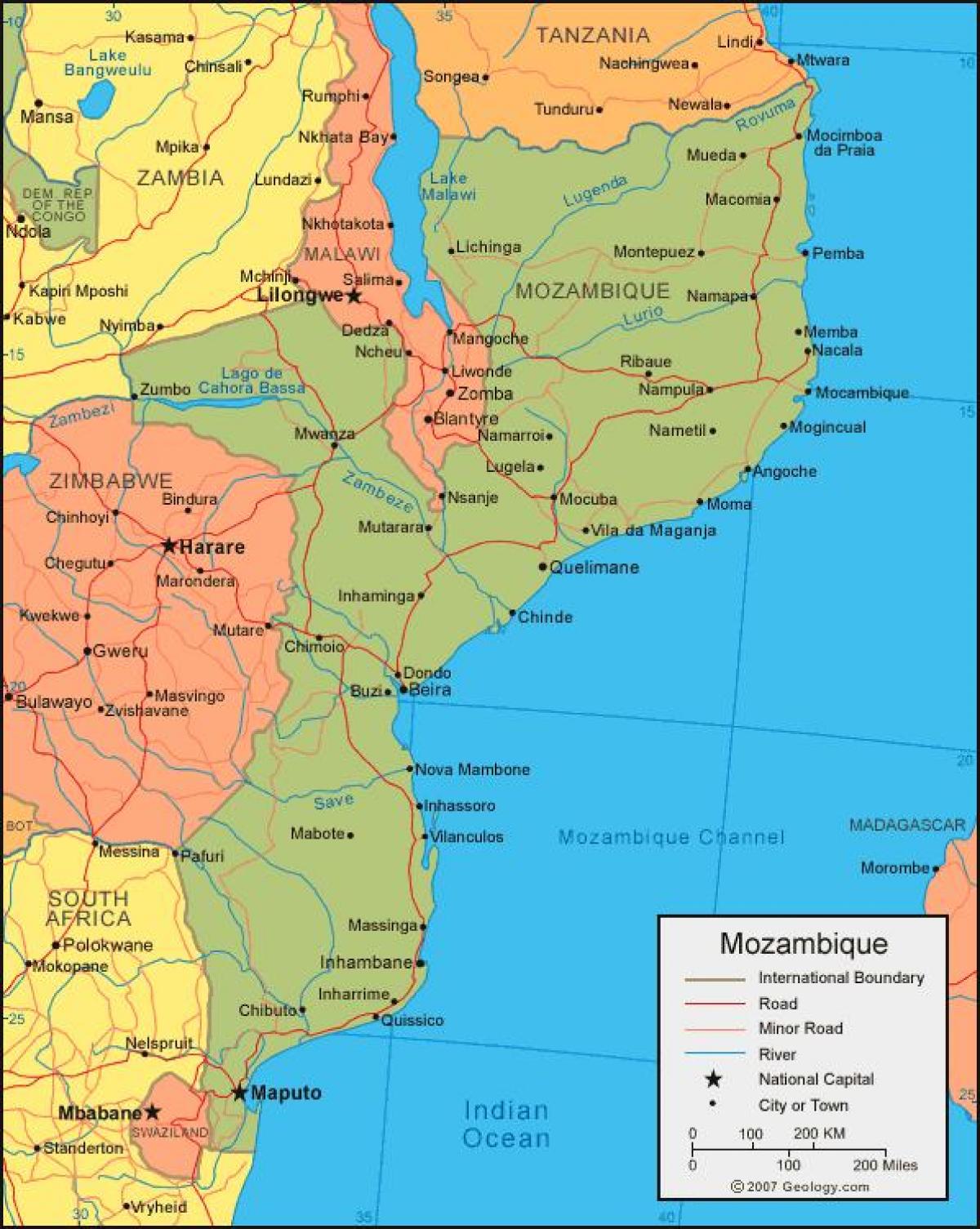 mapa pobřeží Mosambiku